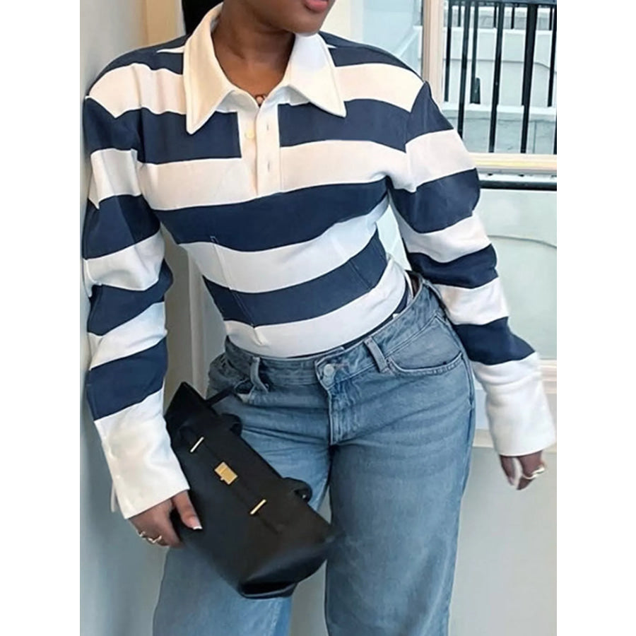 Striped Long-Sleeve Polo Top Apparel and Accessories