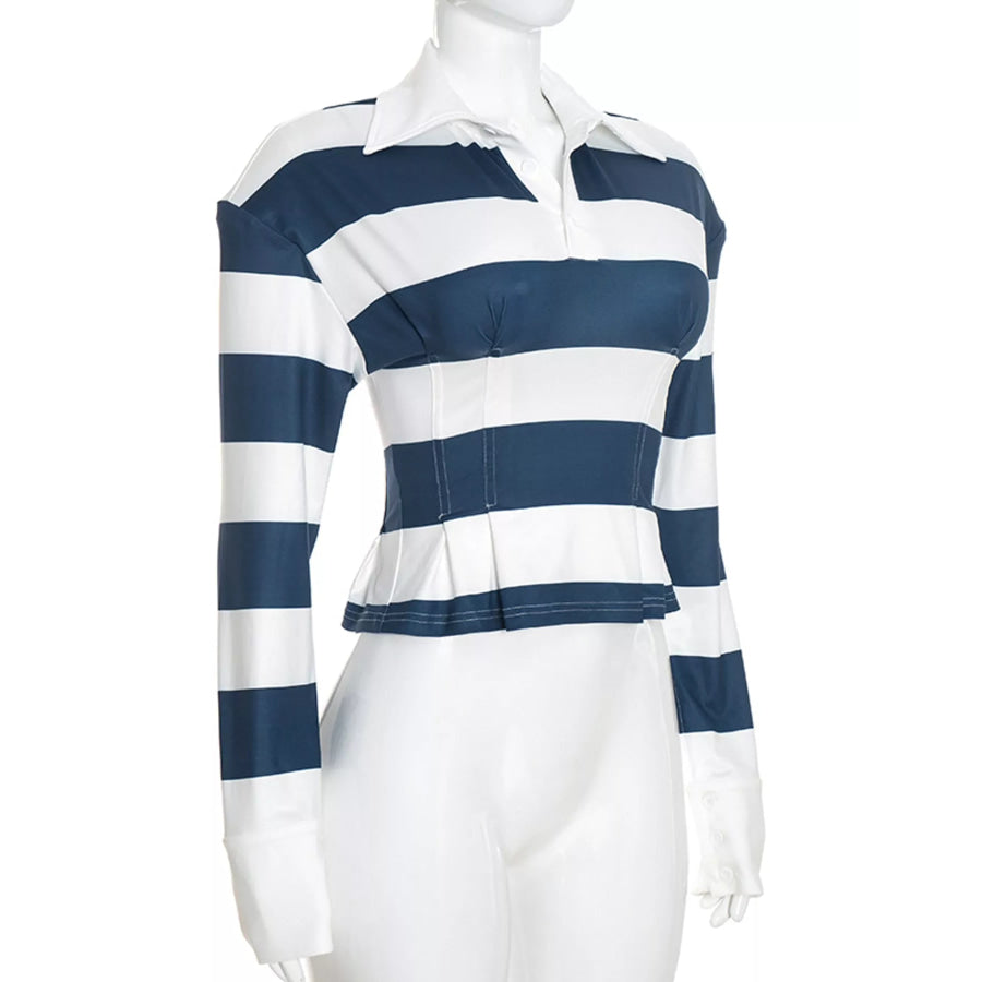 Striped Long-Sleeve Polo Top Apparel and Accessories