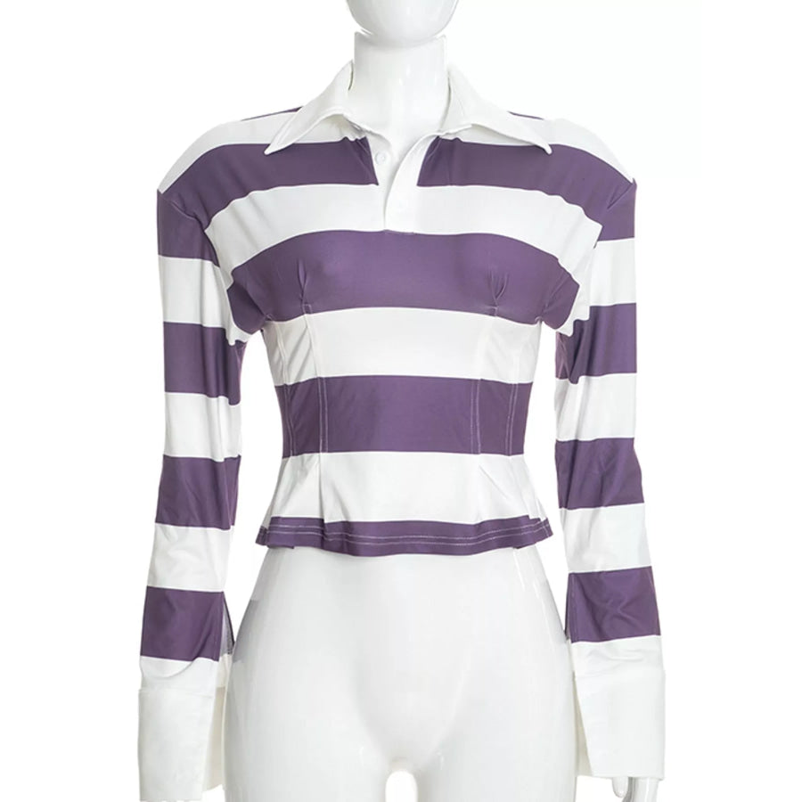 Striped Long-Sleeve Polo Top Apparel and Accessories