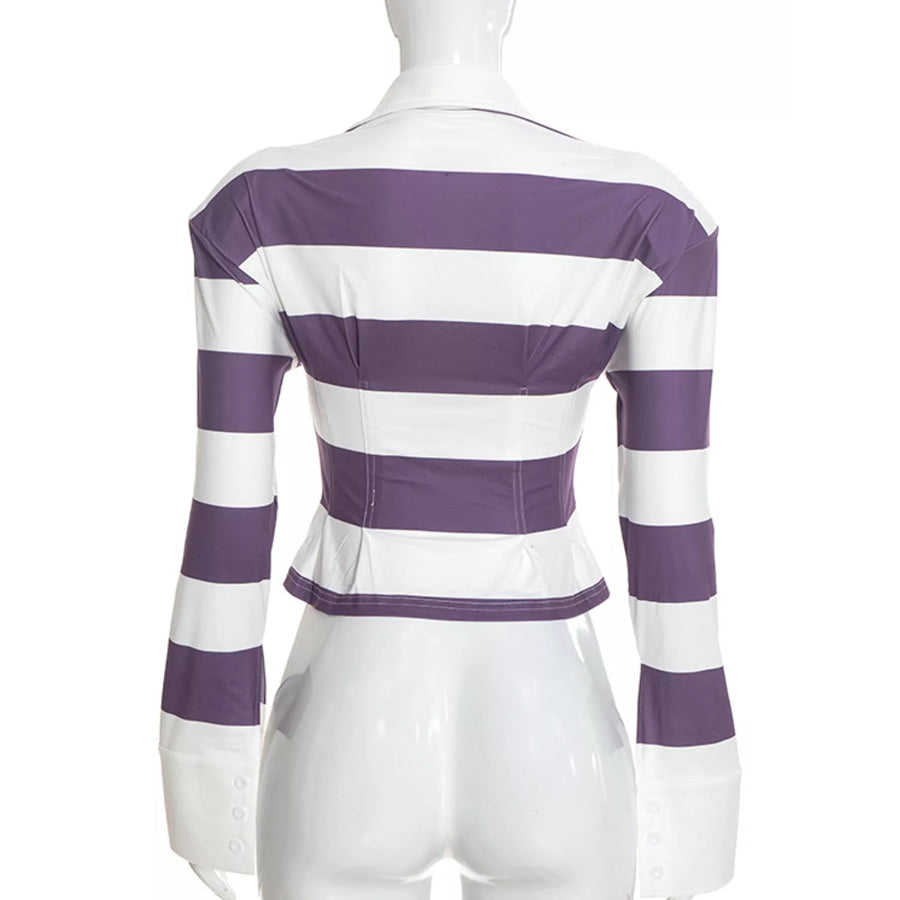 Striped Long-Sleeve Polo Top Apparel and Accessories
