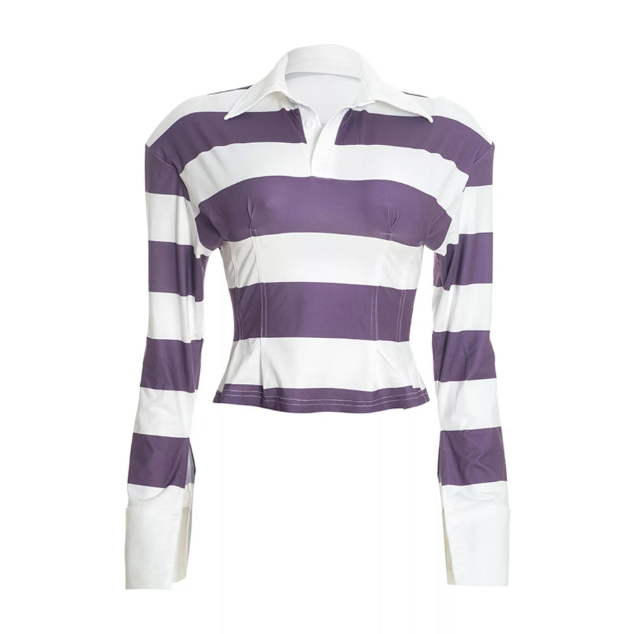 Striped Long-Sleeve Polo Top Apparel and Accessories