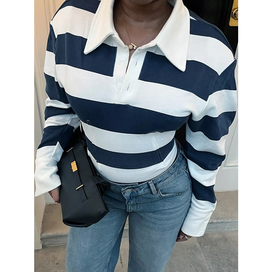 Striped Long-Sleeve Polo Top Apparel and Accessories