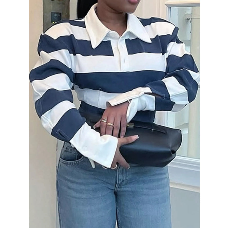 Striped Long-Sleeve Polo Top Apparel and Accessories