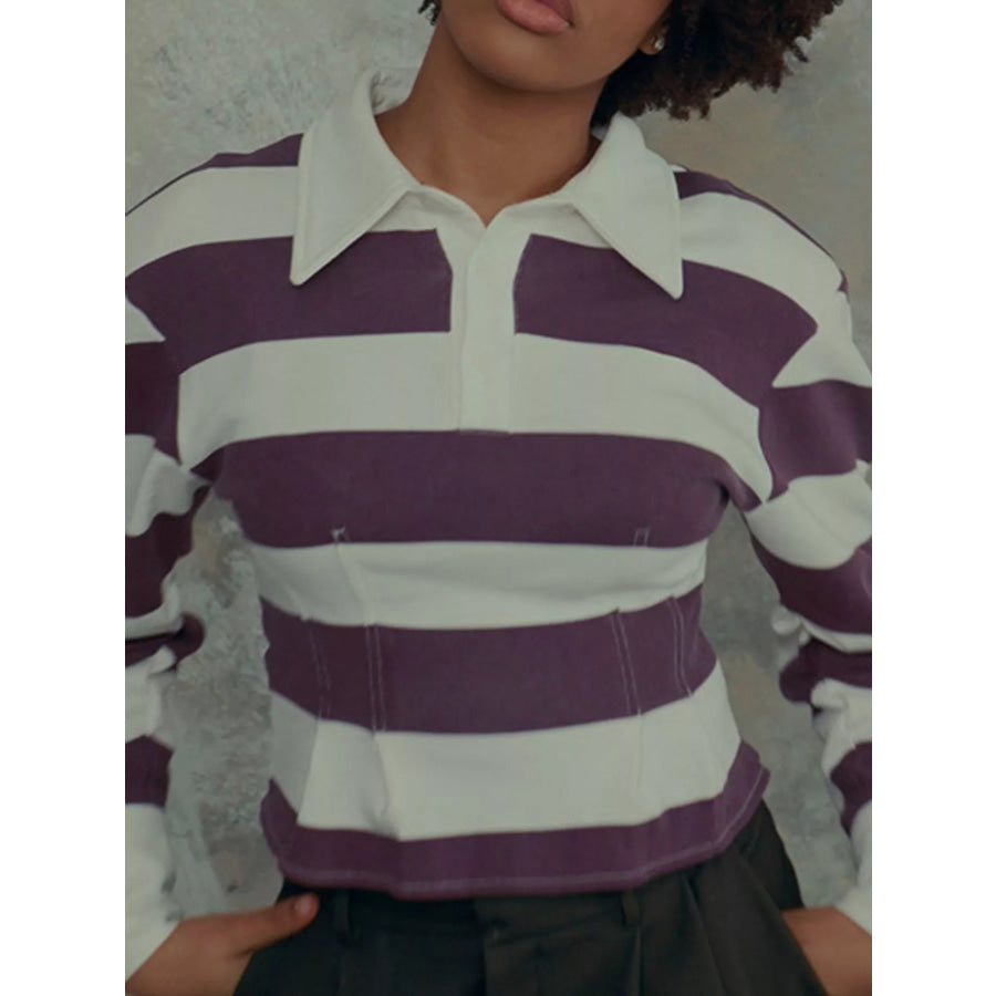 Striped Long-Sleeve Polo Top Apparel and Accessories