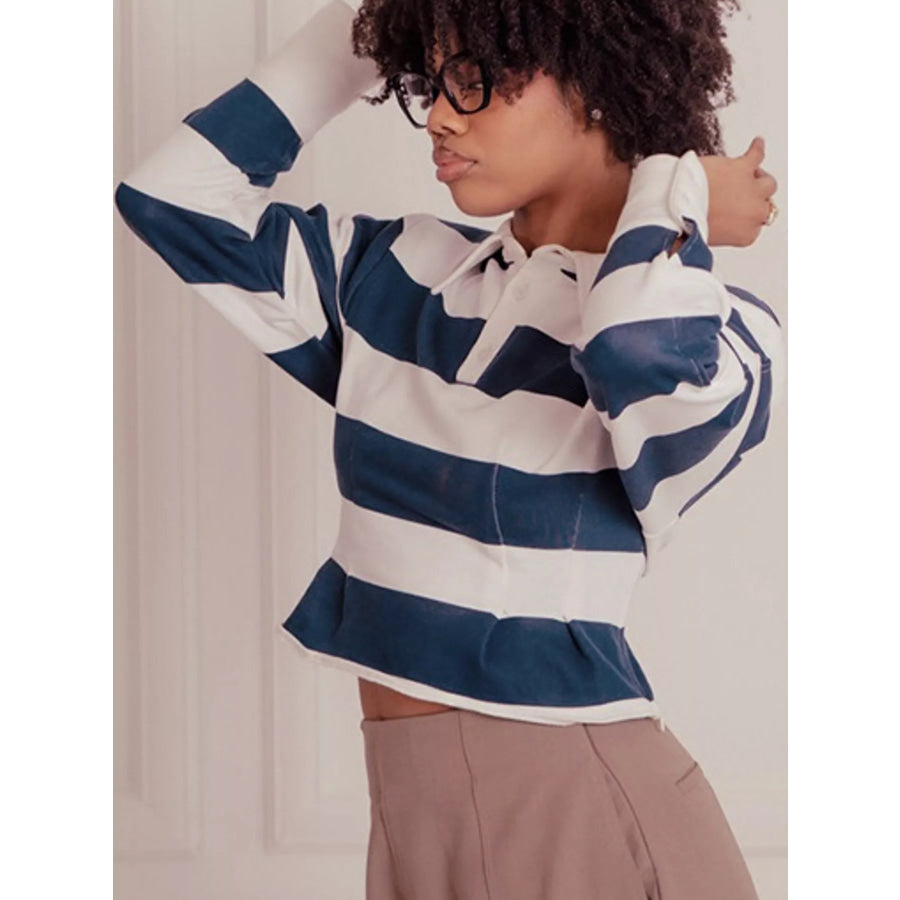 Striped Long-Sleeve Polo Top Apparel and Accessories