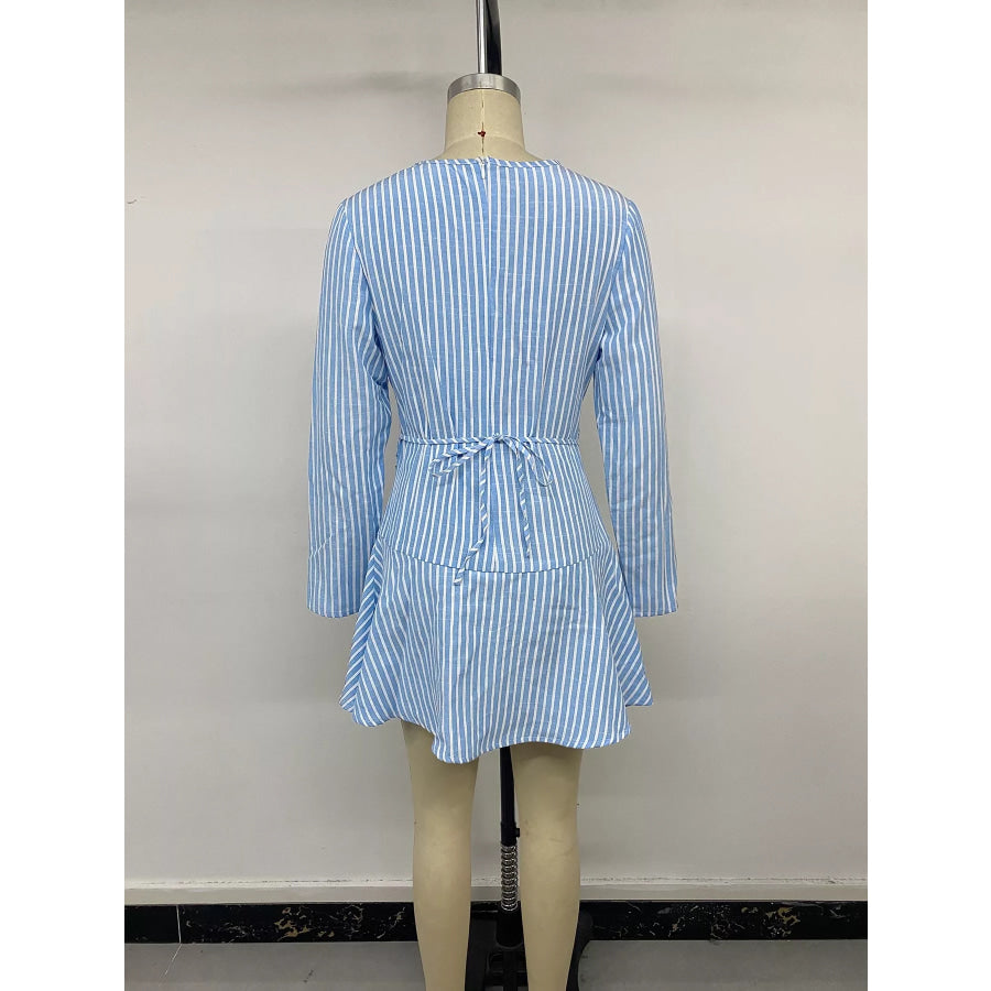 Striped Long-Sleeve Ruched Mini Dress Apparel and Accessories