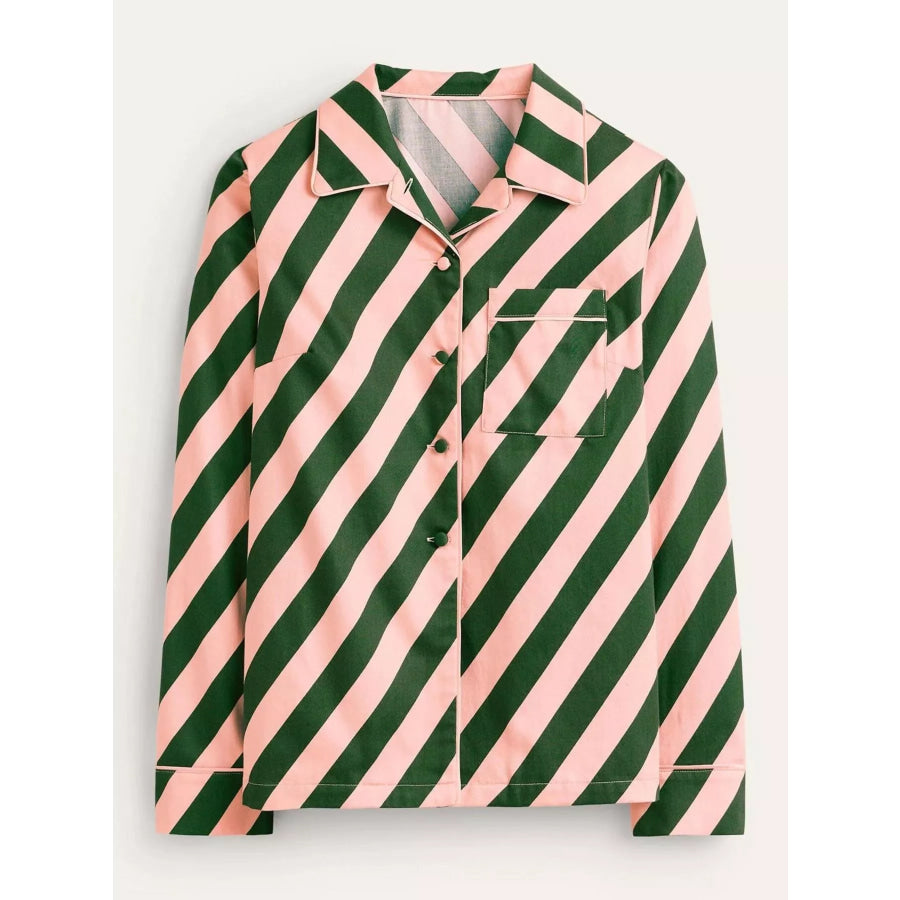 Striped Long Sleeve Shirt and Pants Lounge Set Apparel and Accessories