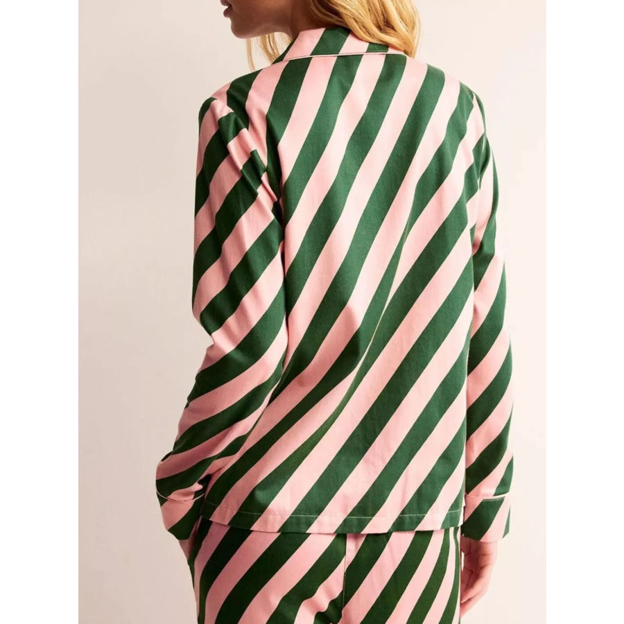Striped Long Sleeve Shirt and Pants Lounge Set Apparel and Accessories