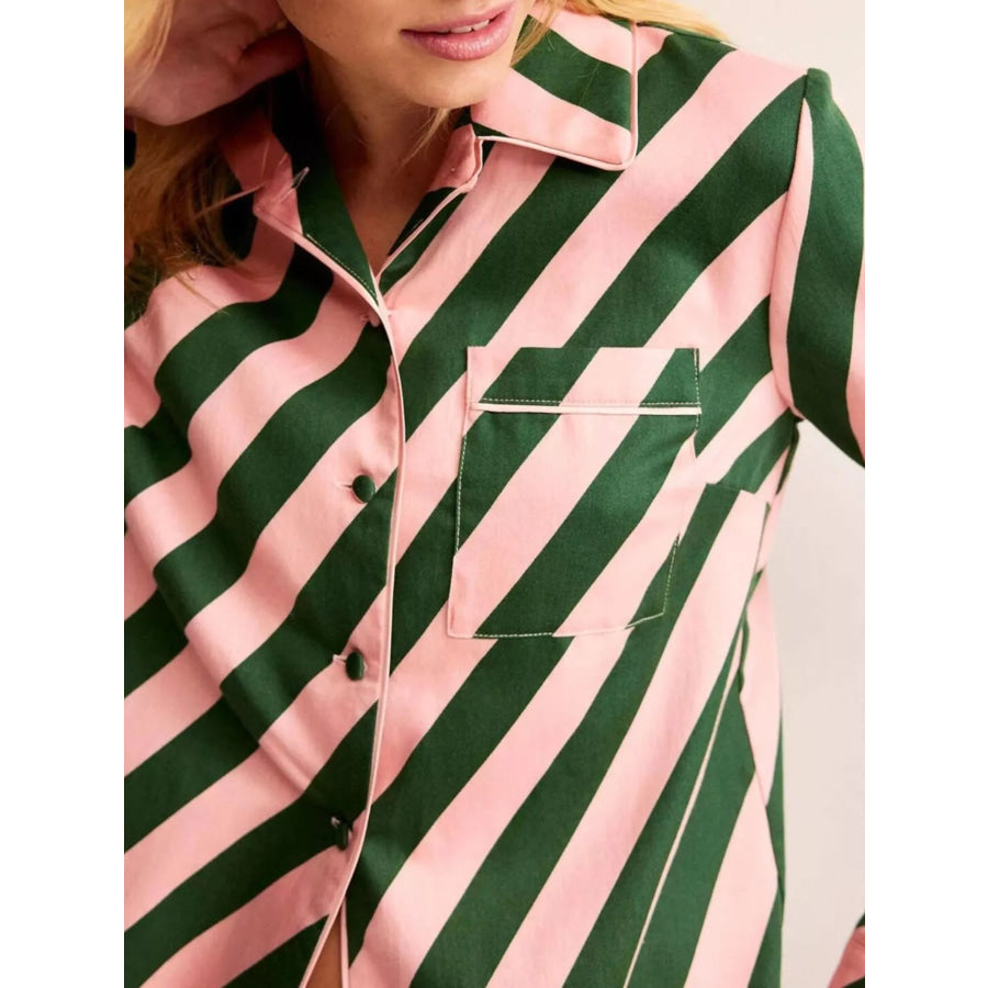 Striped Long Sleeve Shirt and Pants Lounge Set Apparel and Accessories