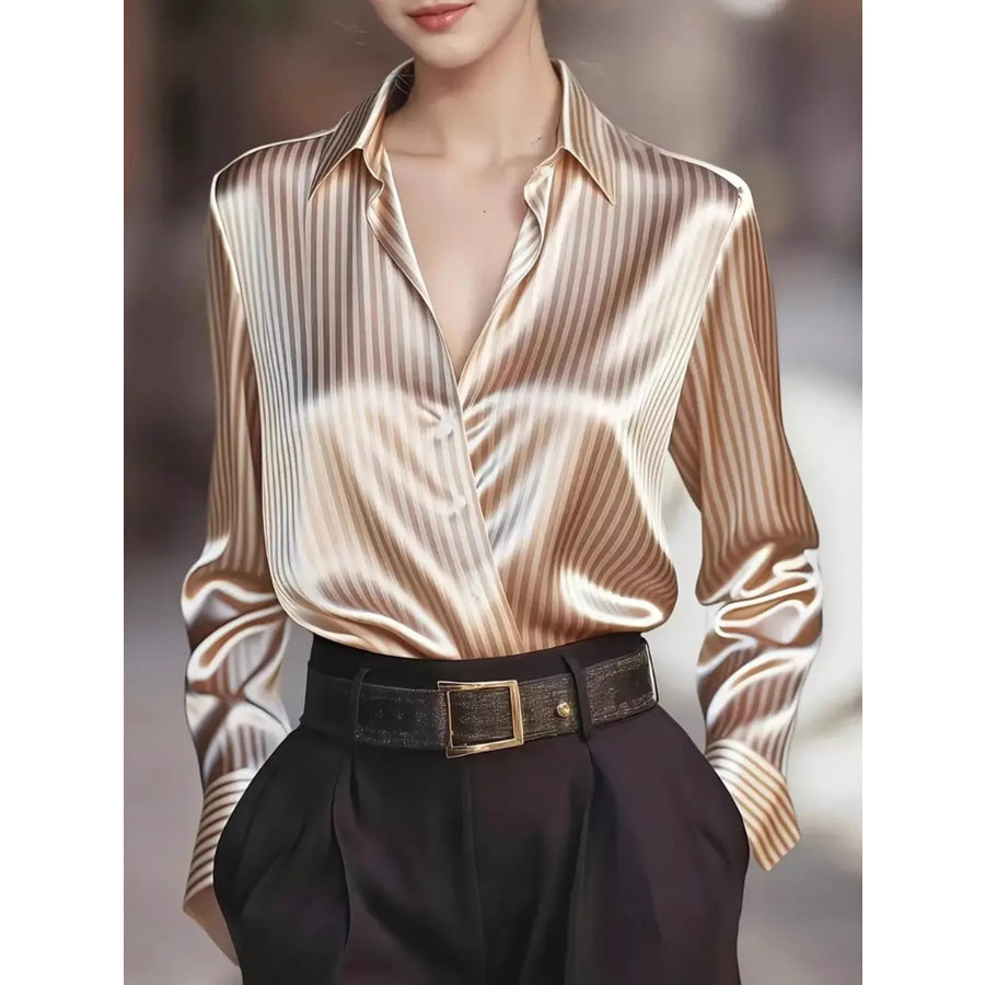 Striped Long Sleeve Shirt Apricot / S Apparel and Accessories