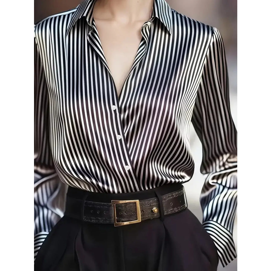 Striped Long Sleeve Shirt Black / S Apparel and Accessories