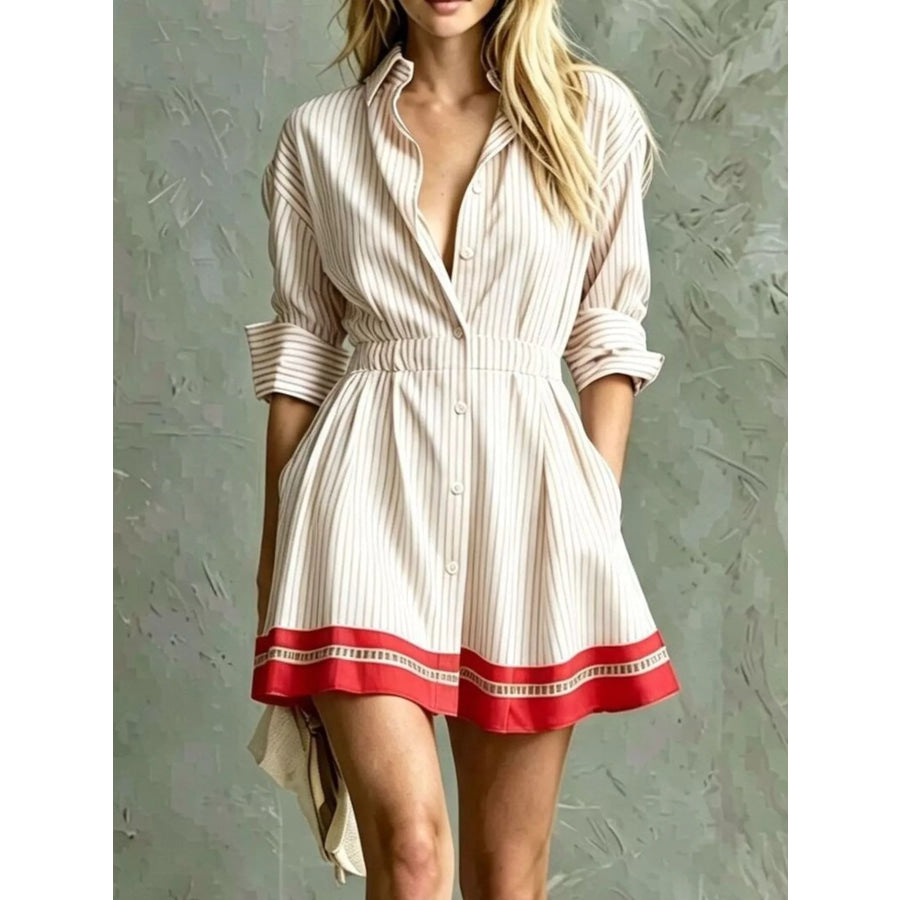Striped Long Sleeve Shirt Dress Apricot / XS Apparel and Accessories