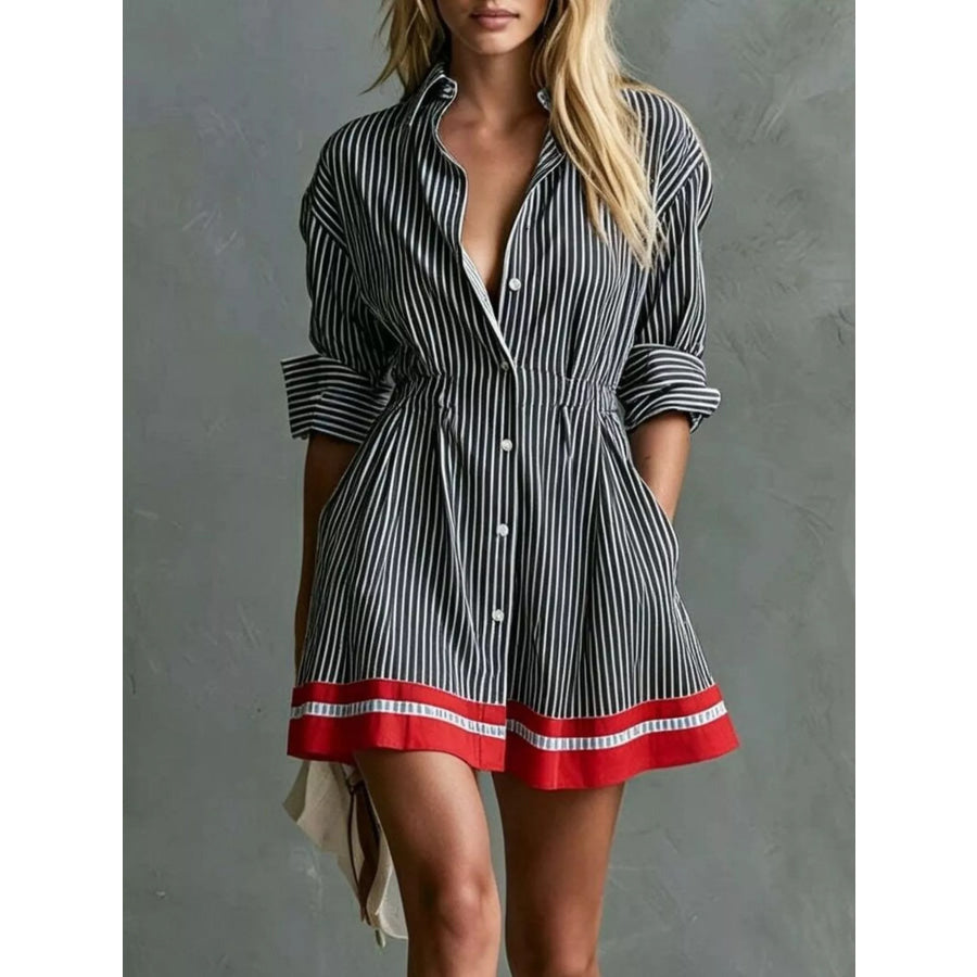 Striped Long Sleeve Shirt Dress Black / XS Apparel and Accessories
