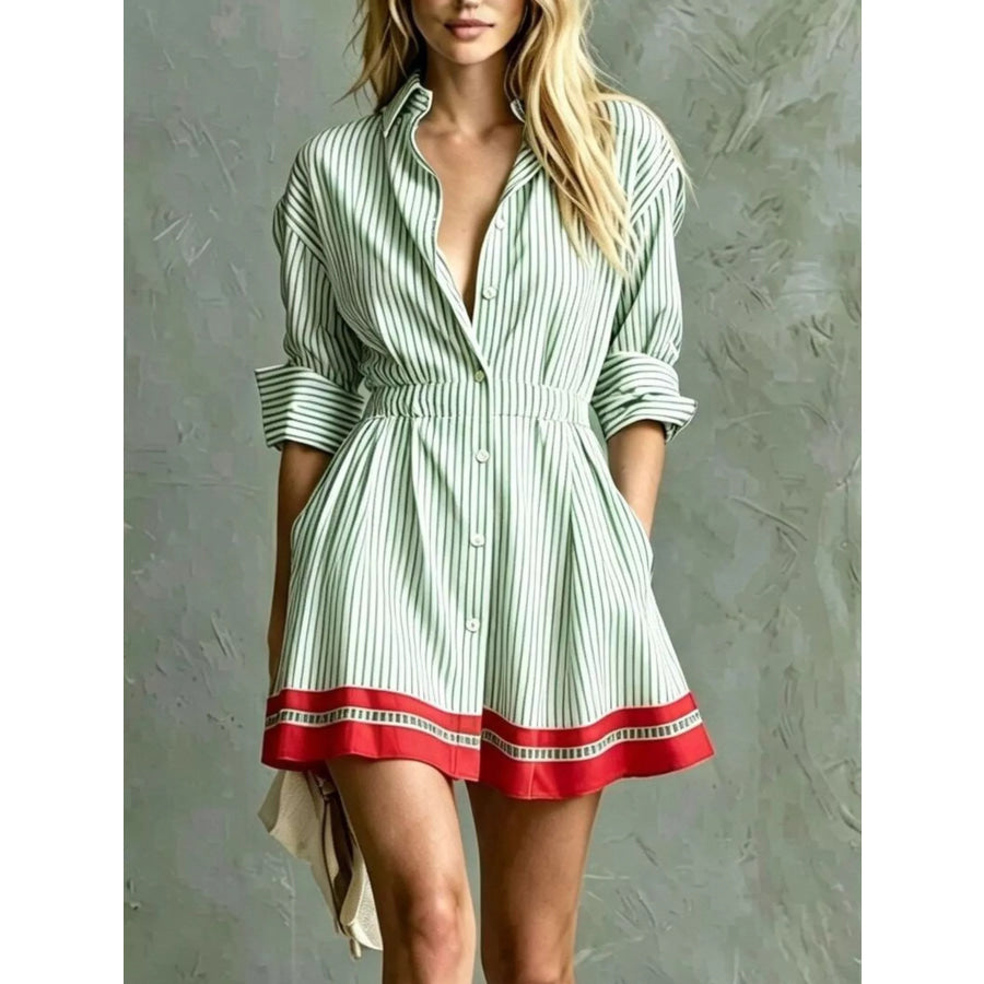 Striped Long Sleeve Shirt Dress Mint Green / XS Apparel and Accessories