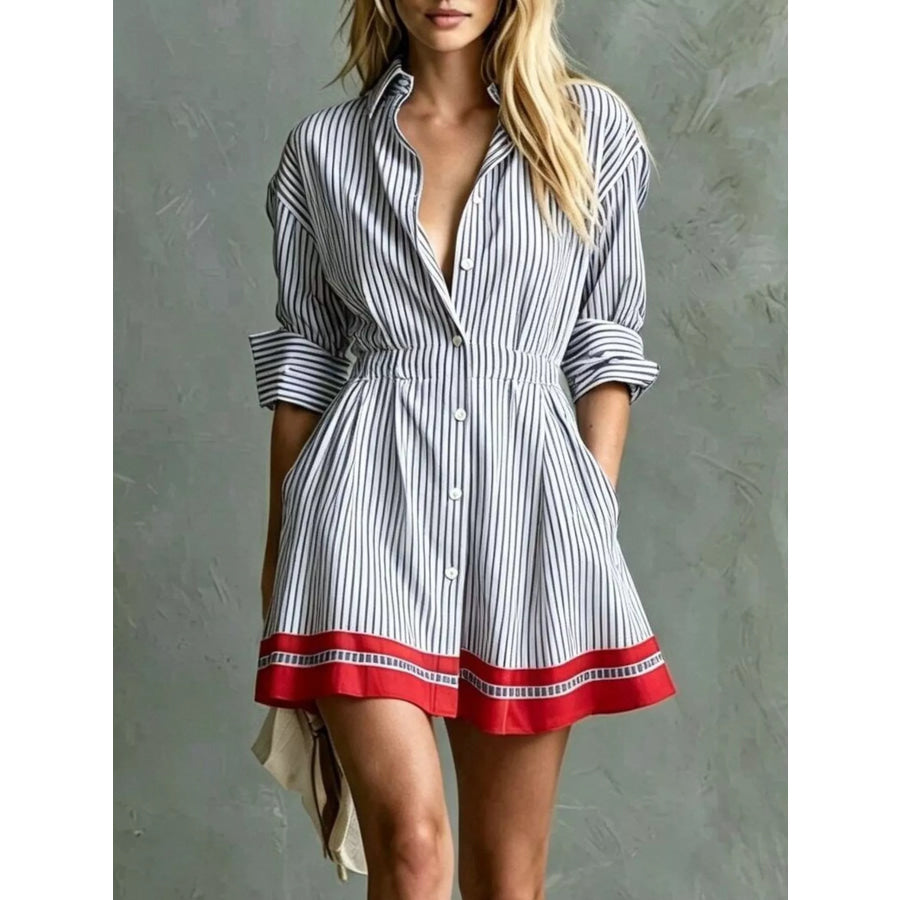 Striped Long Sleeve Shirt Dress Navy / XS Apparel and Accessories