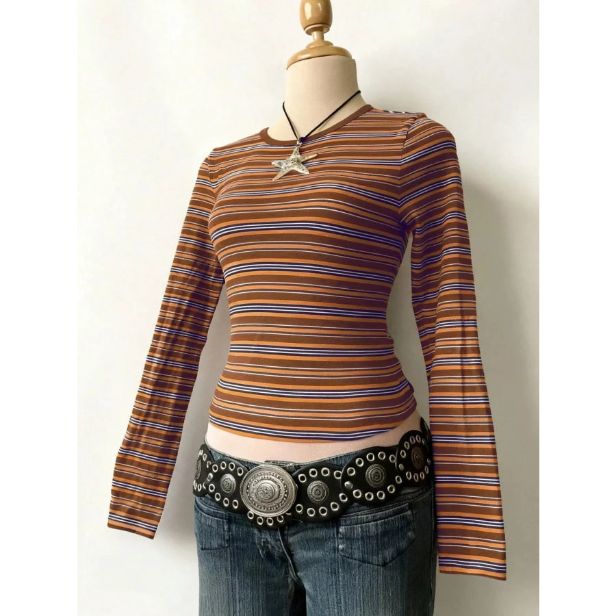 Striped Long Sleeve Slim Fit T-Shirt Apparel and Accessories