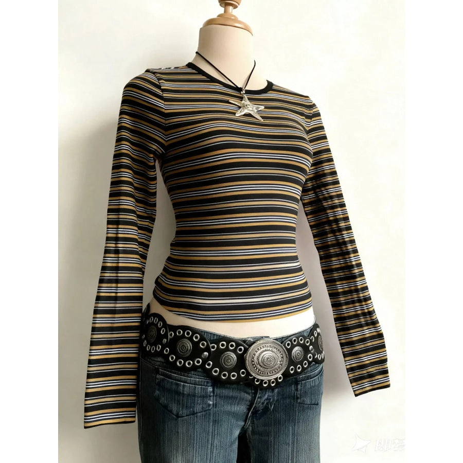 Striped Long Sleeve Slim Fit T-Shirt Apparel and Accessories