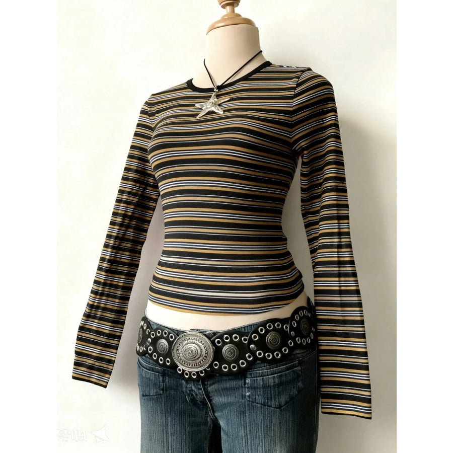 Striped Long Sleeve Slim Fit T-Shirt Apparel and Accessories