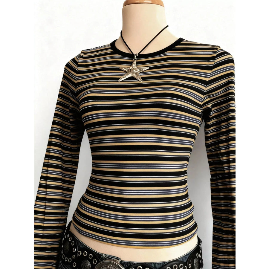 Striped Long Sleeve Slim Fit T-Shirt Apparel and Accessories