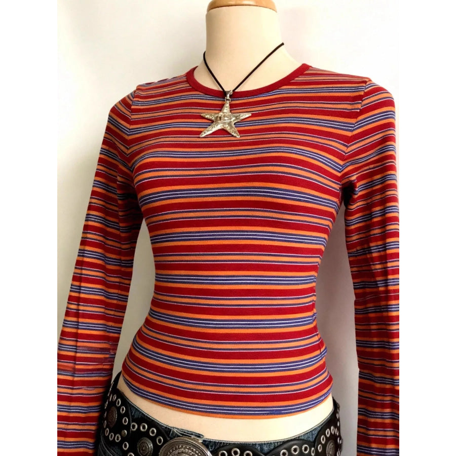 Striped Long Sleeve Slim Fit T-Shirt Apparel and Accessories