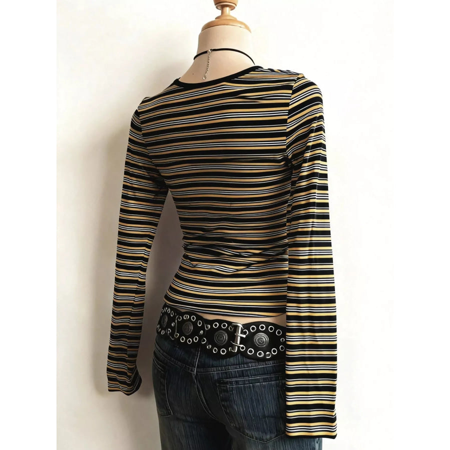 Striped Long Sleeve Slim Fit T-Shirt Apparel and Accessories