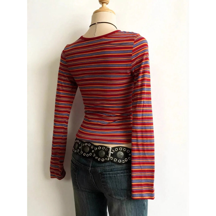 Striped Long Sleeve Slim Fit T-Shirt Apparel and Accessories