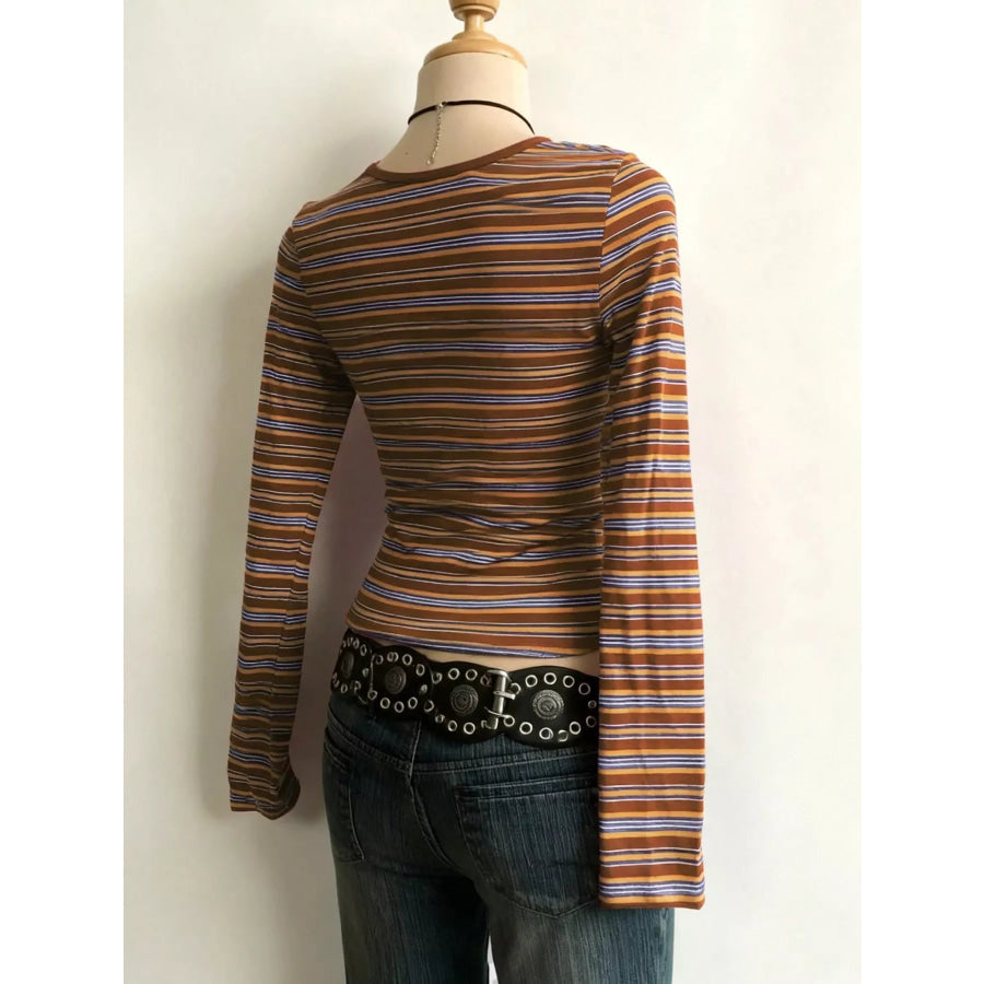 Striped Long Sleeve Slim Fit T-Shirt Apparel and Accessories