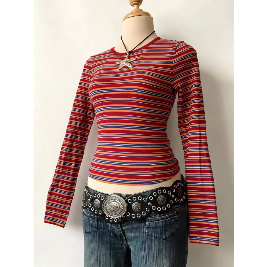 Striped Long Sleeve Slim Fit T-Shirt Apparel and Accessories