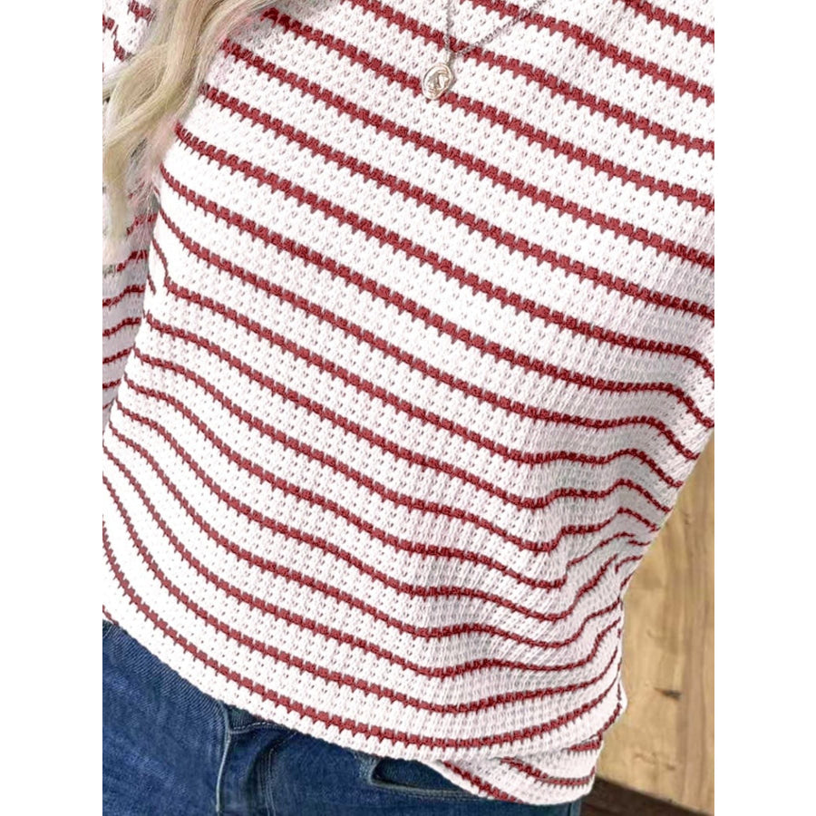 Striped Long Sleeve Texture Knit T-Shirt Apparel and Accessories