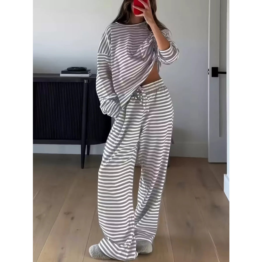 Striped Long Sleeve Top and Pants Set Apparel and Accessories