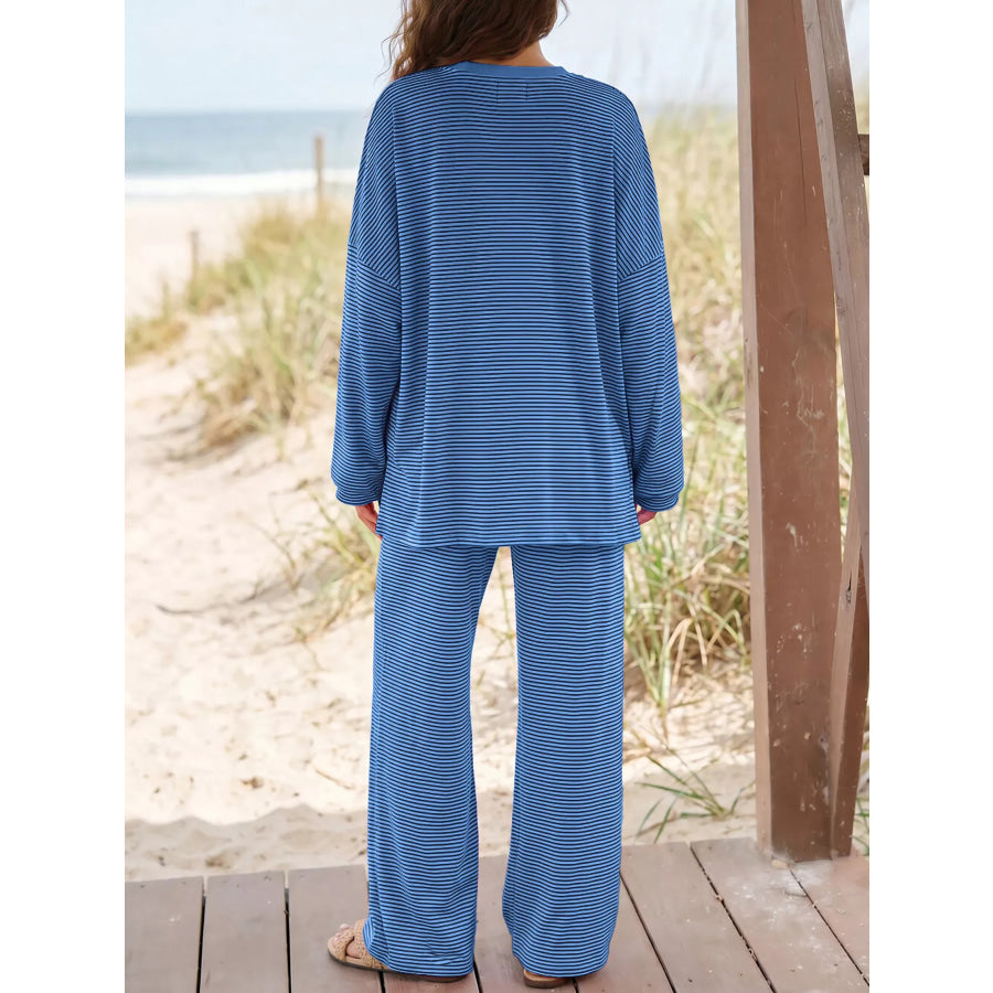 Striped Long Sleeve Top and Pants Set Apparel Accessories