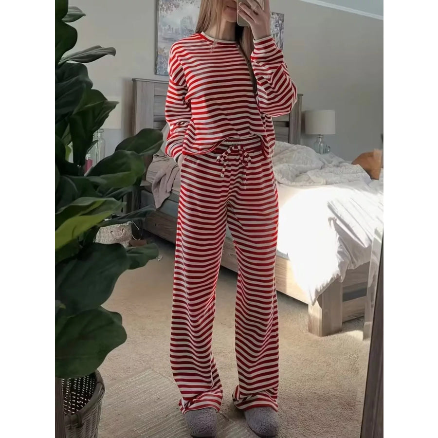 Striped Long Sleeve Top and Pants Set Apparel and Accessories