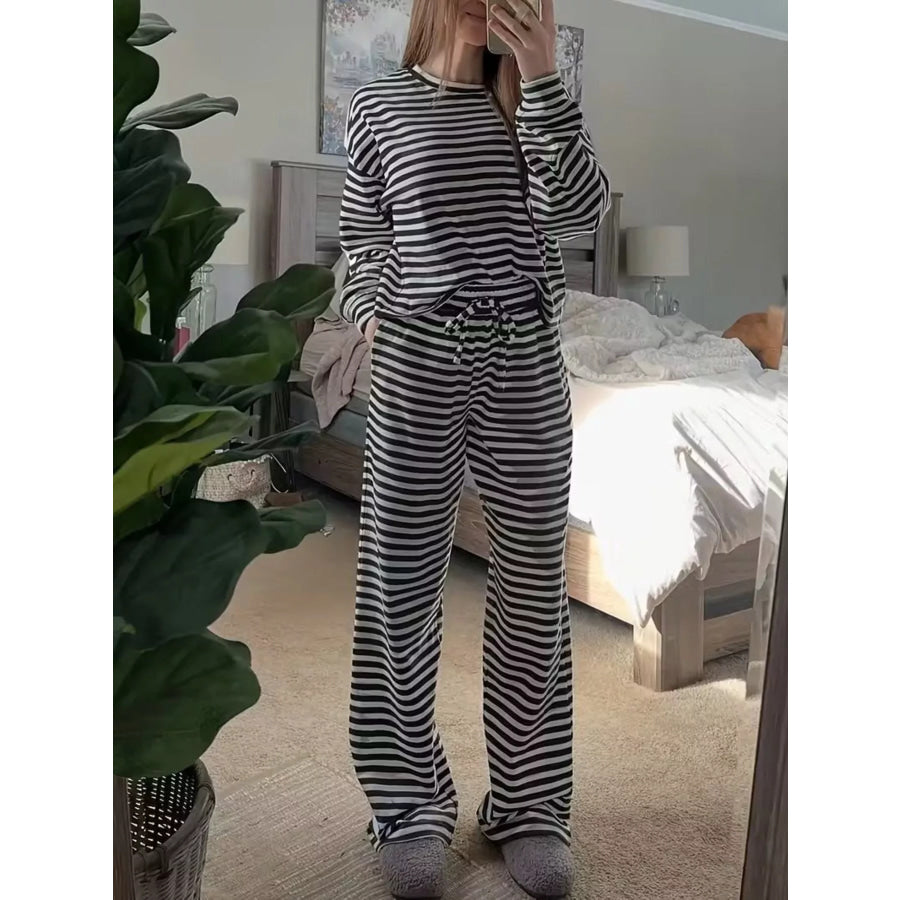 Striped Long Sleeve Top and Pants Set Apparel and Accessories