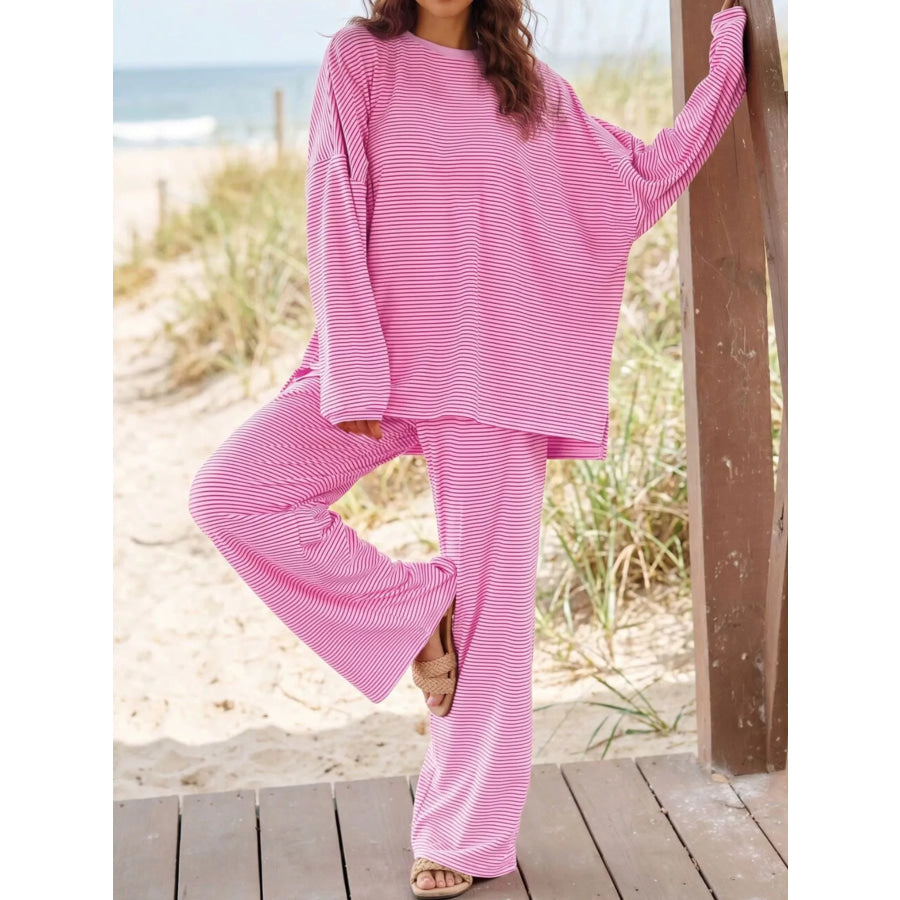 Striped Long Sleeve Top and Pants Set Apparel Accessories