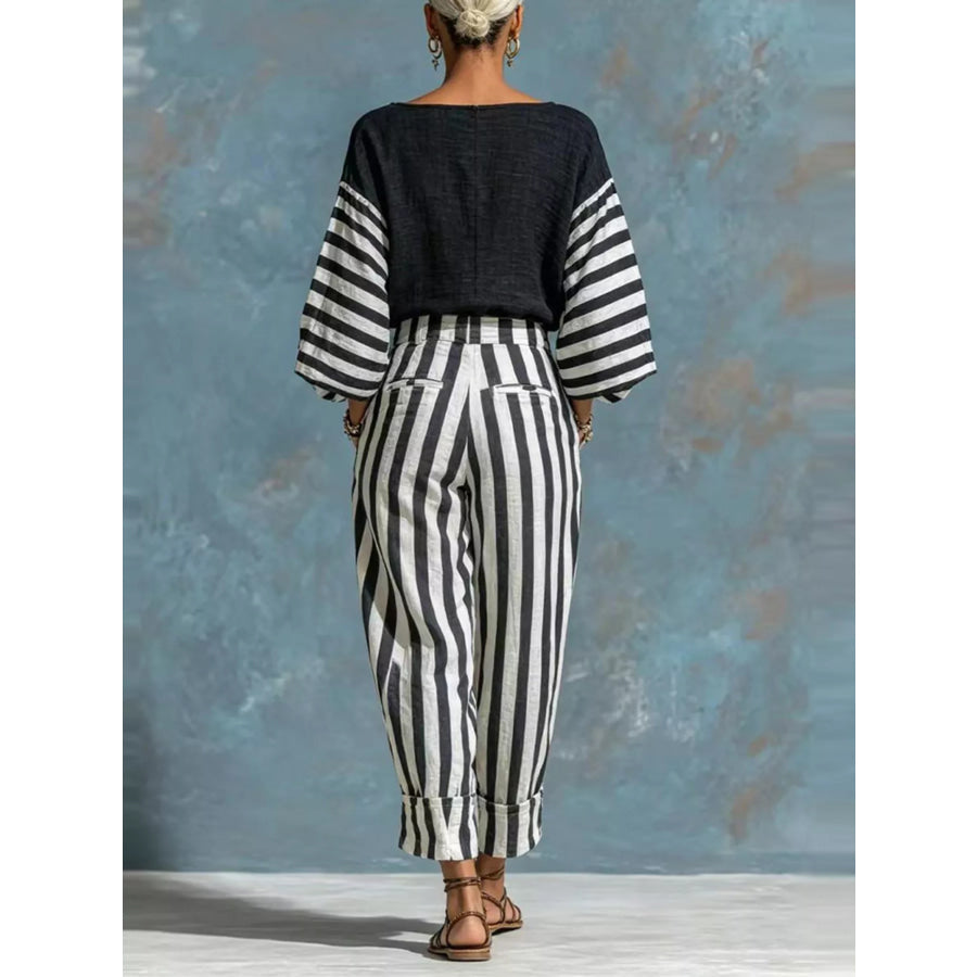 Striped Long Sleeve Top and Pants Set Apparel Accessories