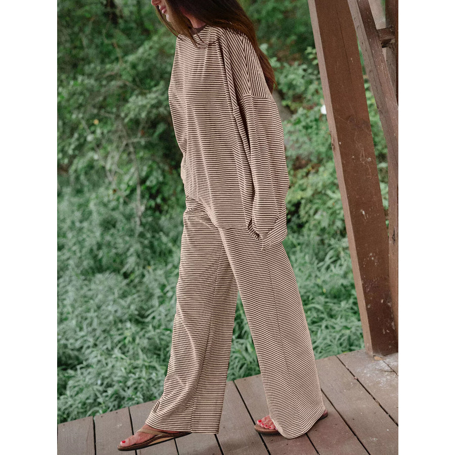 Striped Long Sleeve Top and Pants Set Apparel Accessories