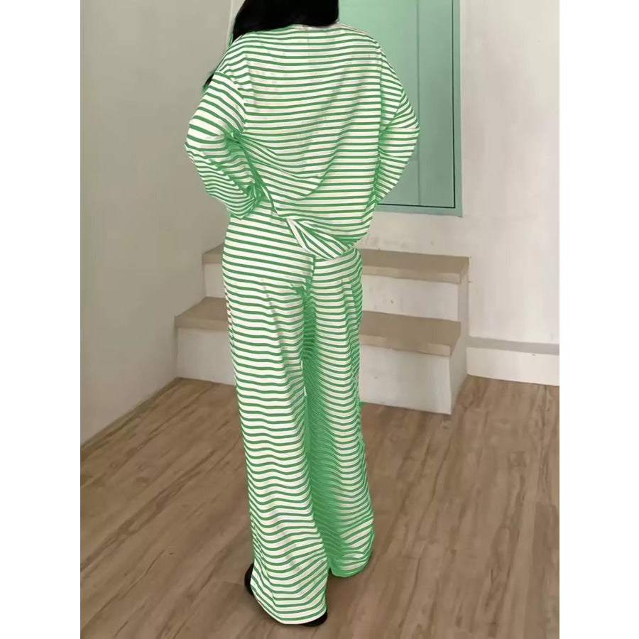 Striped Long Sleeve Top and Pants Set Apparel and Accessories