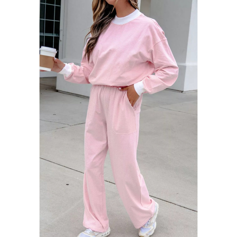 Striped Long Sleeve Top and Pants Set Apparel and Accessories
