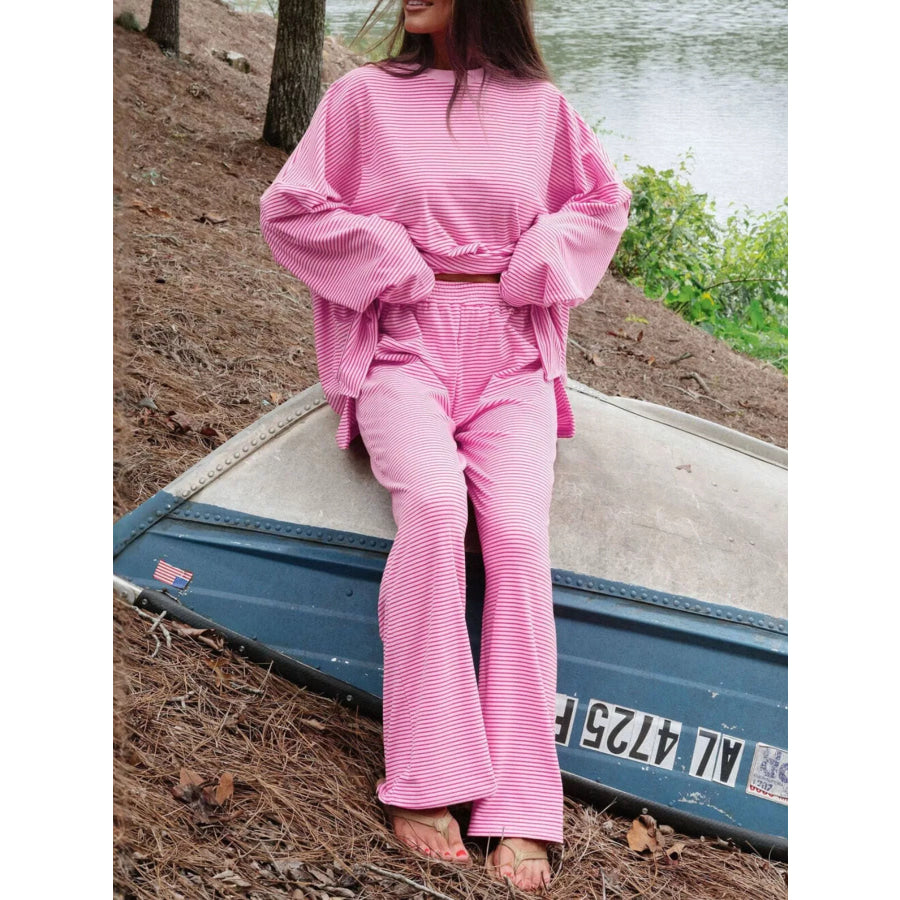 Striped Long Sleeve Top and Pants Set Apparel Accessories