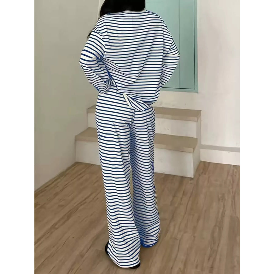 Striped Long Sleeve Top and Pants Set Apparel and Accessories