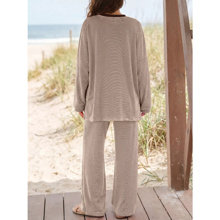 Striped Long Sleeve Top and Pants Set Apparel Accessories