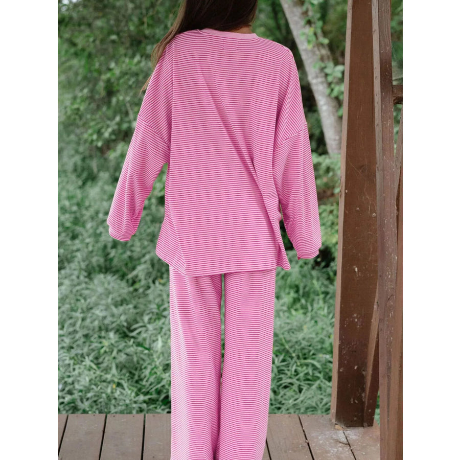 Striped Long Sleeve Top and Pants Set Apparel Accessories
