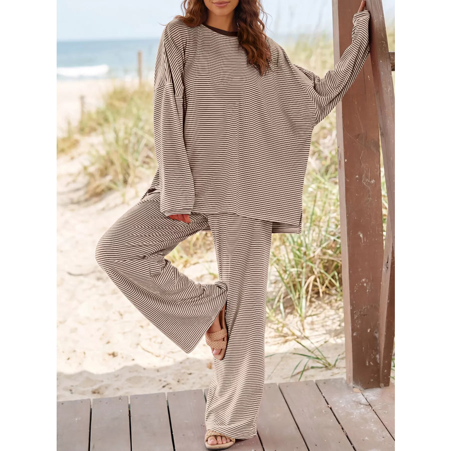 Striped Long Sleeve Top and Pants Set Apparel Accessories