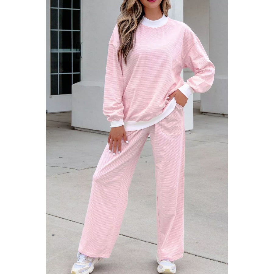 Striped Long Sleeve Top and Pants Set Apparel and Accessories