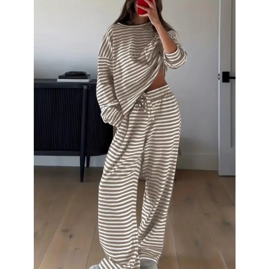 Striped Long Sleeve Top and Pants Set Apparel and Accessories