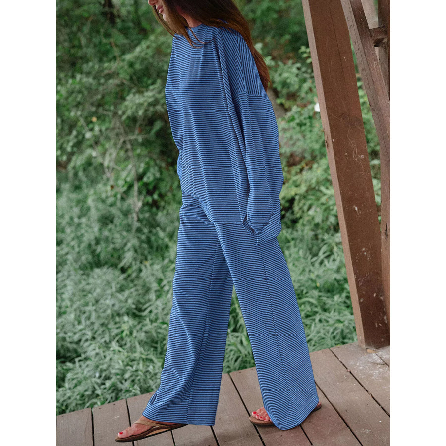 Striped Long Sleeve Top and Pants Set Apparel Accessories