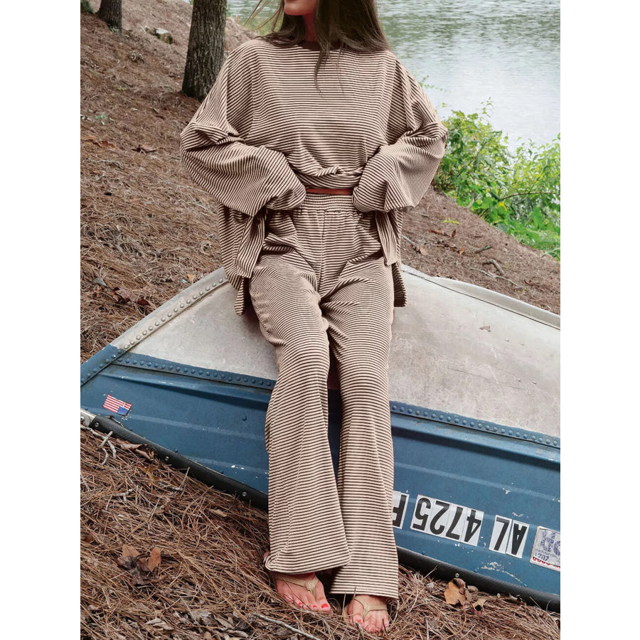 Striped Long Sleeve Top and Pants Set Apparel Accessories