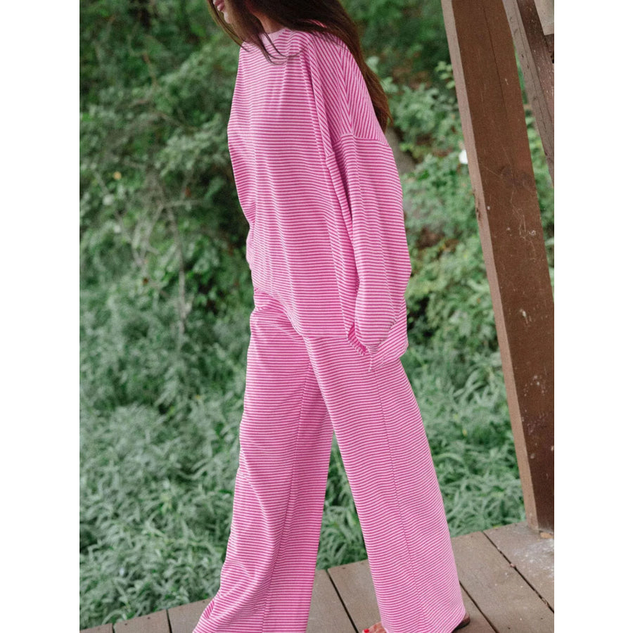 Striped Long Sleeve Top and Pants Set Apparel Accessories