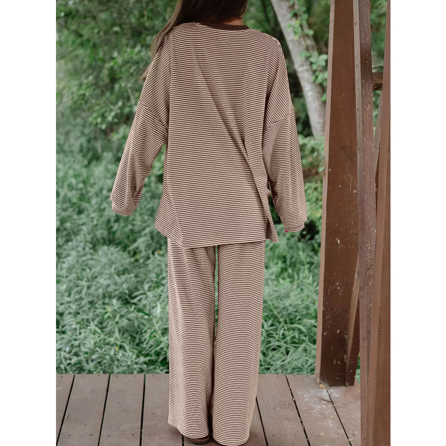 Striped Long Sleeve Top and Pants Set Apparel Accessories