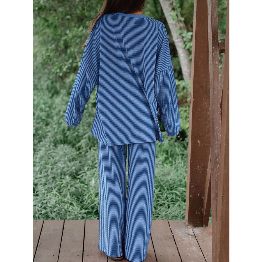 Striped Long Sleeve Top and Pants Set Apparel Accessories